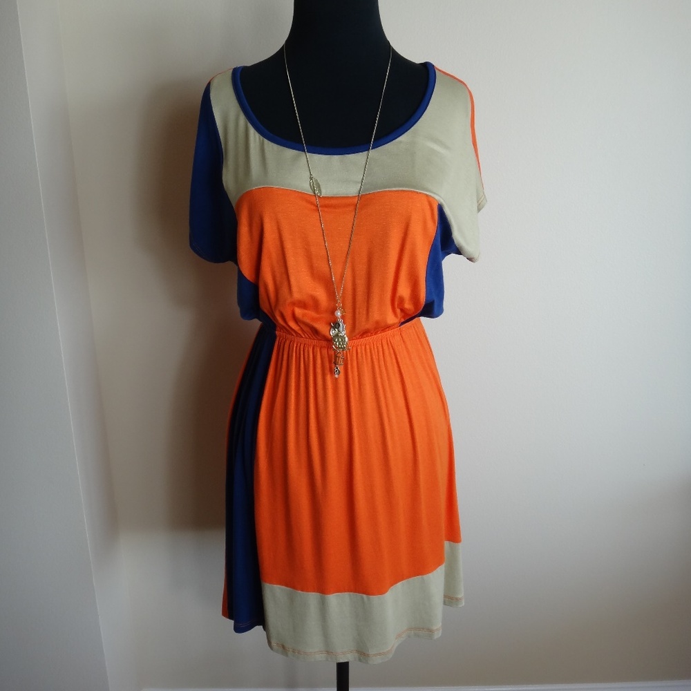 MAKE AN OFFER - Dress in Orange, Khaki & Navy